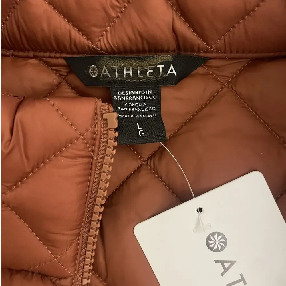 Athleta Featherless Puffer Vest L Sequoia Brown Quilted - Picture 4 of 9